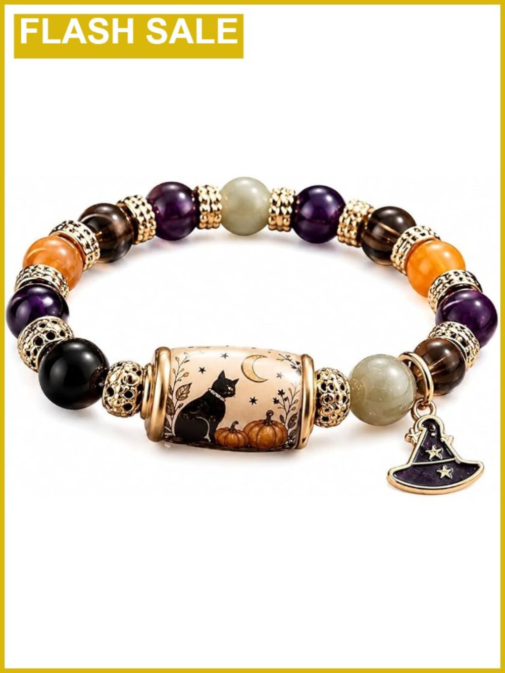 Halloween Stretch Beaded Charm Bracelet Women Gift Box